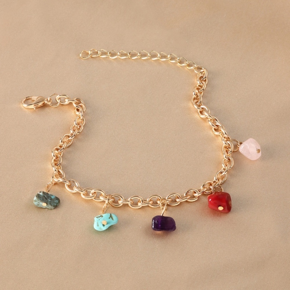 *RYLEE* Gold x Colorful Stone Fashion Charm Bracelet - Picture 3 of 5